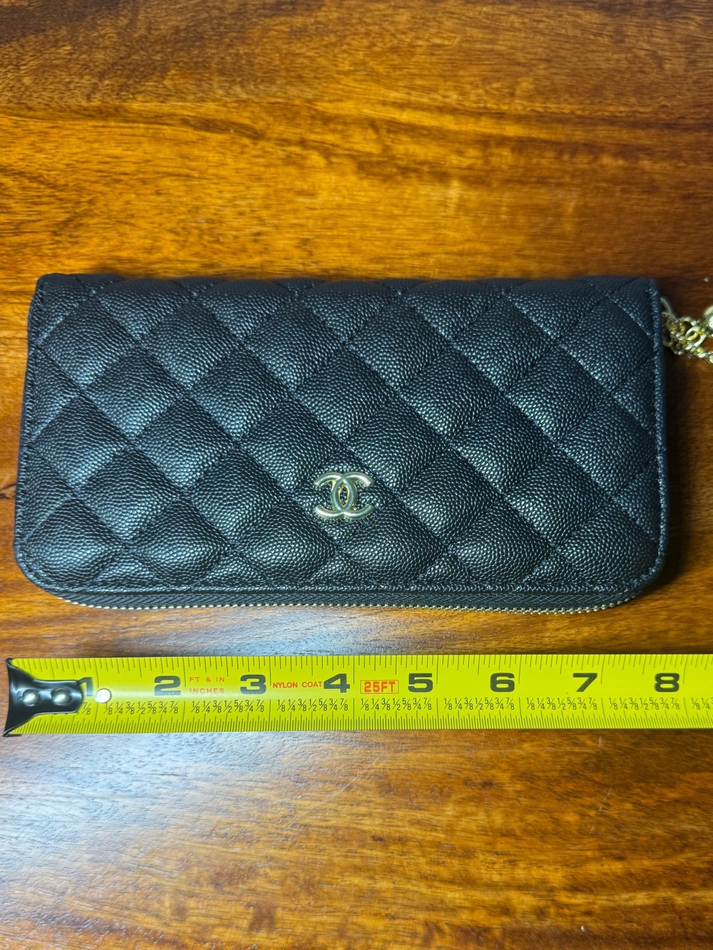 Black Zip Wallet with Gold Accents. No Brand.